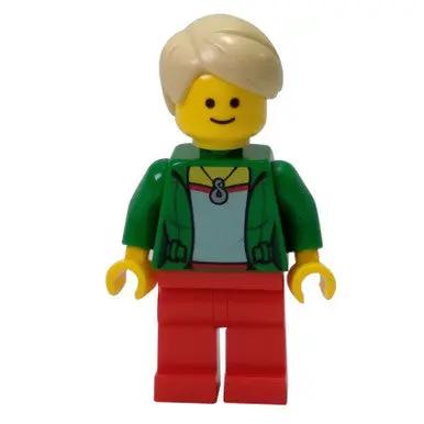 LEGO Bank Teller, 초록색 상의, 빨간색 다리, 정면