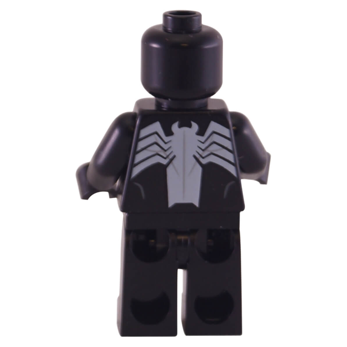 LEGO® Venom minifigure (sh0542) back view, featuring black torso with large white spider emblem across the back from the Marvel Super Heroes theme.