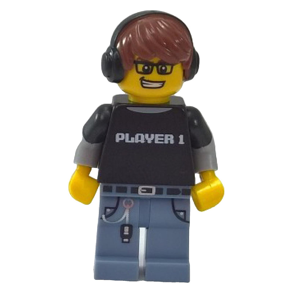LEGO® Video Game Guy Series 12 col182 minifigure with headphones, glasses and PLAYER 1 shirt