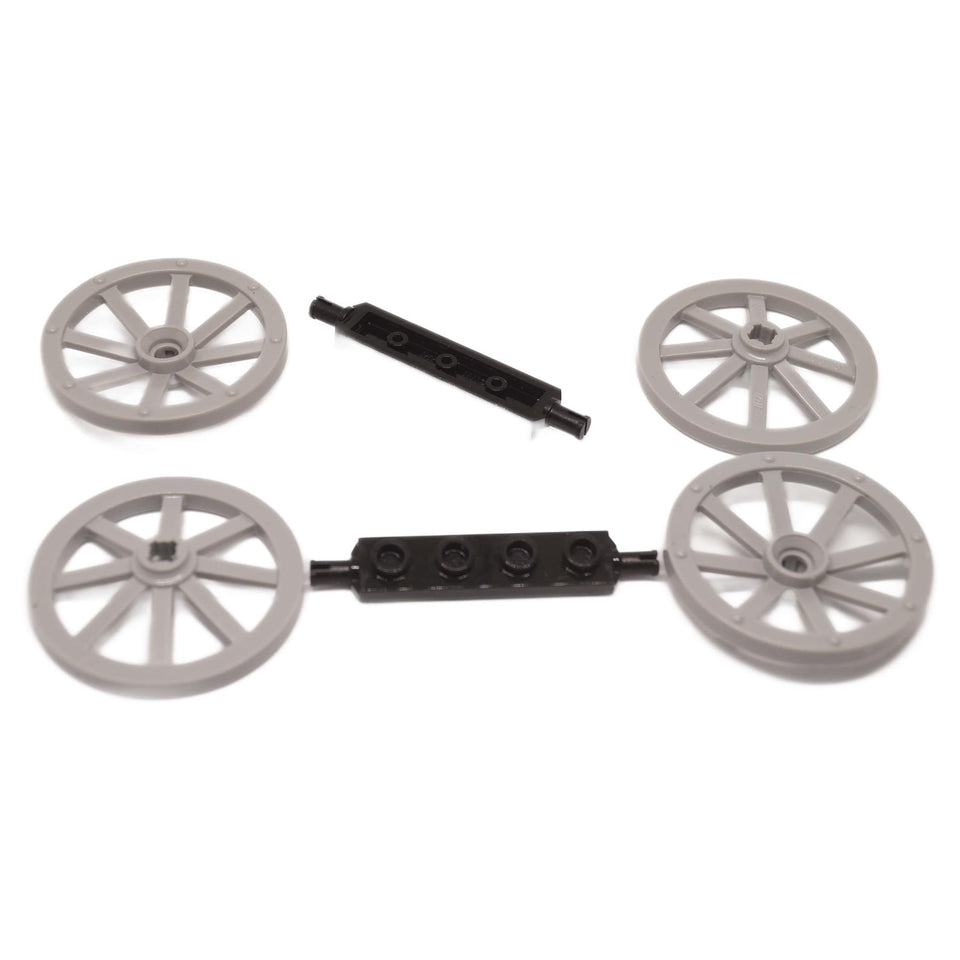 LEGO® wagon wheel assembly set with spoked wheels and axle components