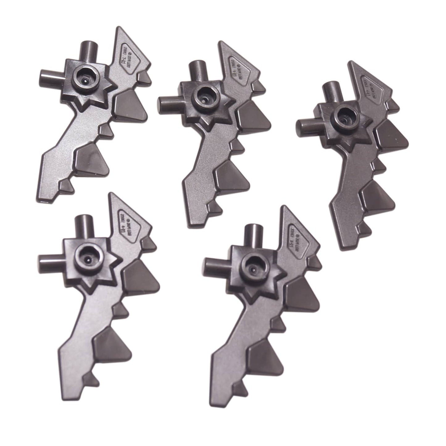 LEGO® minifigure weapon blade with bars and five spikes (23861) in pearl dark gray, featuring a spiked curved design.
