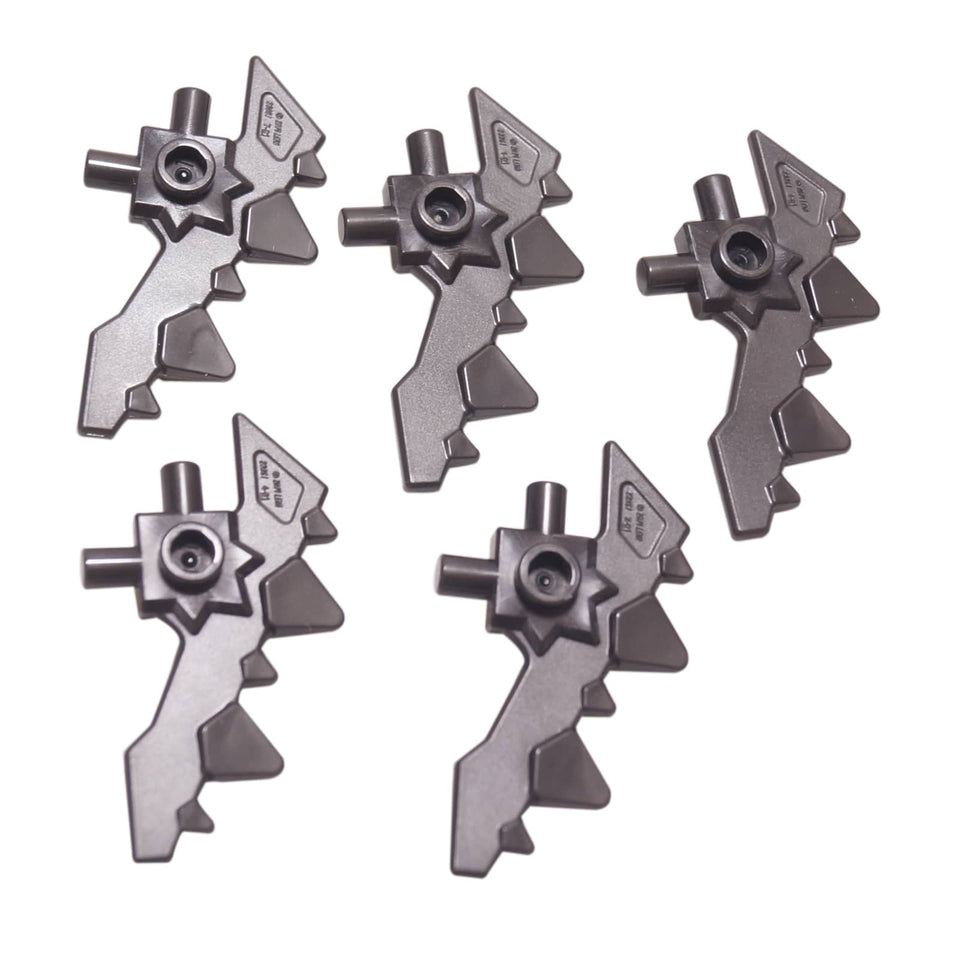 LEGO® arma de minifigura con barra y cinco picos (23861) en gris oscuro perla, con un diseño curvado y espigado.
