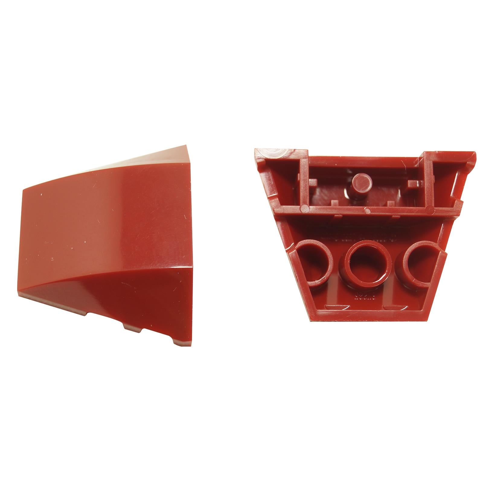 LEGO® wiggelplaat 4 x 3 met een gladde studless oppervlakte, schuine vorm voor schone voertuigpanelen en moderne bouwsels, donkerrode kleur
