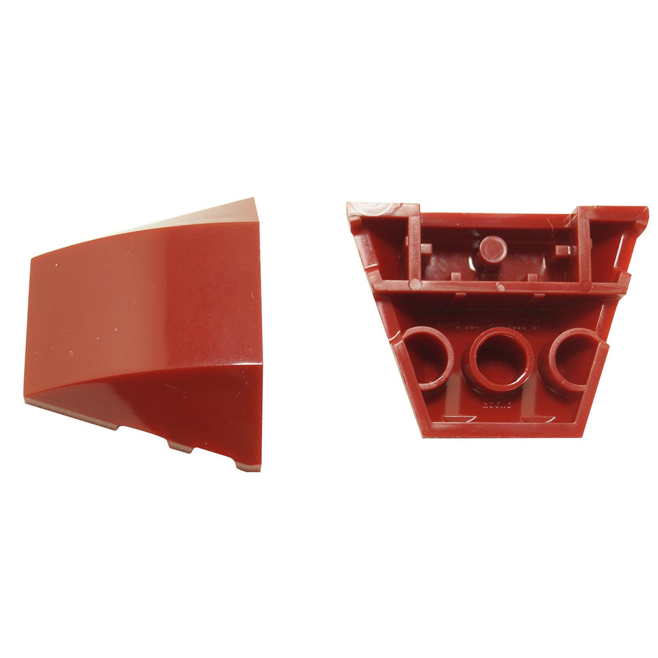 LEGO® plaque en coin 4 x 3 avec surface lisse sans tenons, forme angulaire pour des panneaux de véhicule épurés et des constructions modernes, couleur rouge foncé
