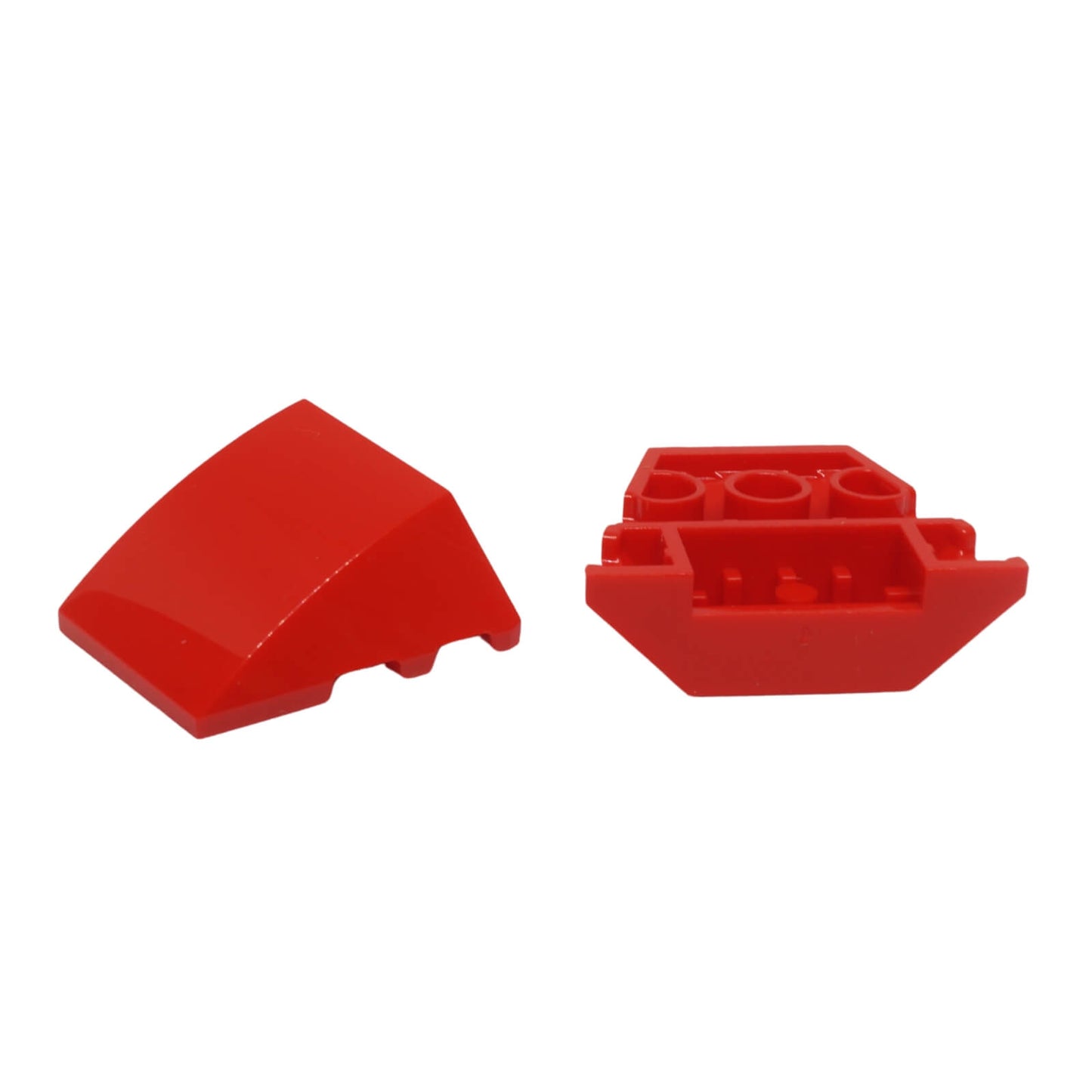 LEGO® wedge plate 4 x 3 with smooth studless surface, angled shape for clean vehicle panels and modern builds, red color
