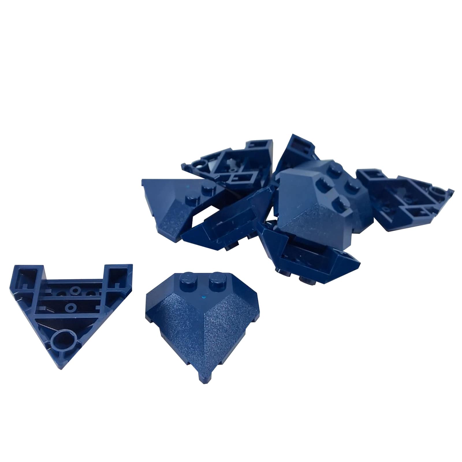LEGO® wedge plate 4 x 4 pointed shape, angled aerodynamic design for vehicles or structures, dark blue color
