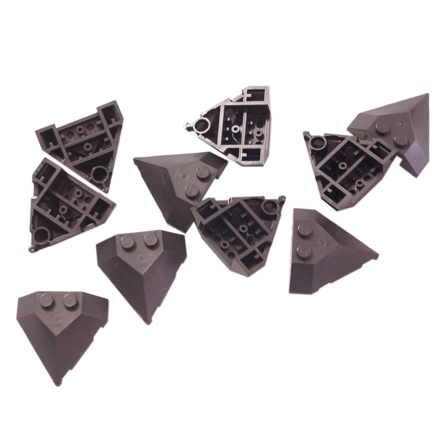 LEGO® wedge plate 4 x 4 pointed shape, angled aerodynamic design for vehicles or structures, pearl dark gray color

