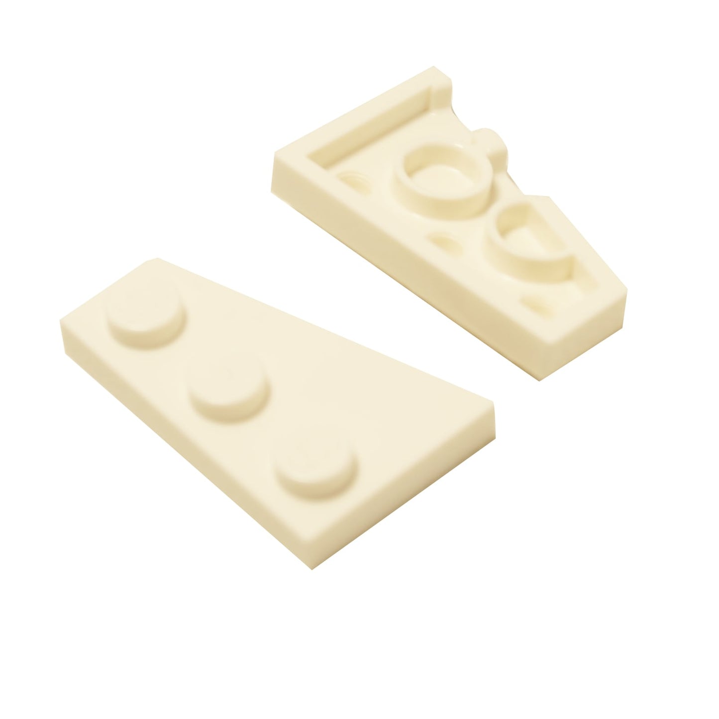 LEGO® Wedge Plate 3 x 2 Right (43722) em branco, uma placa angulada projetada para criar formas aerodinâmicas, asas e construções assimétricas.
