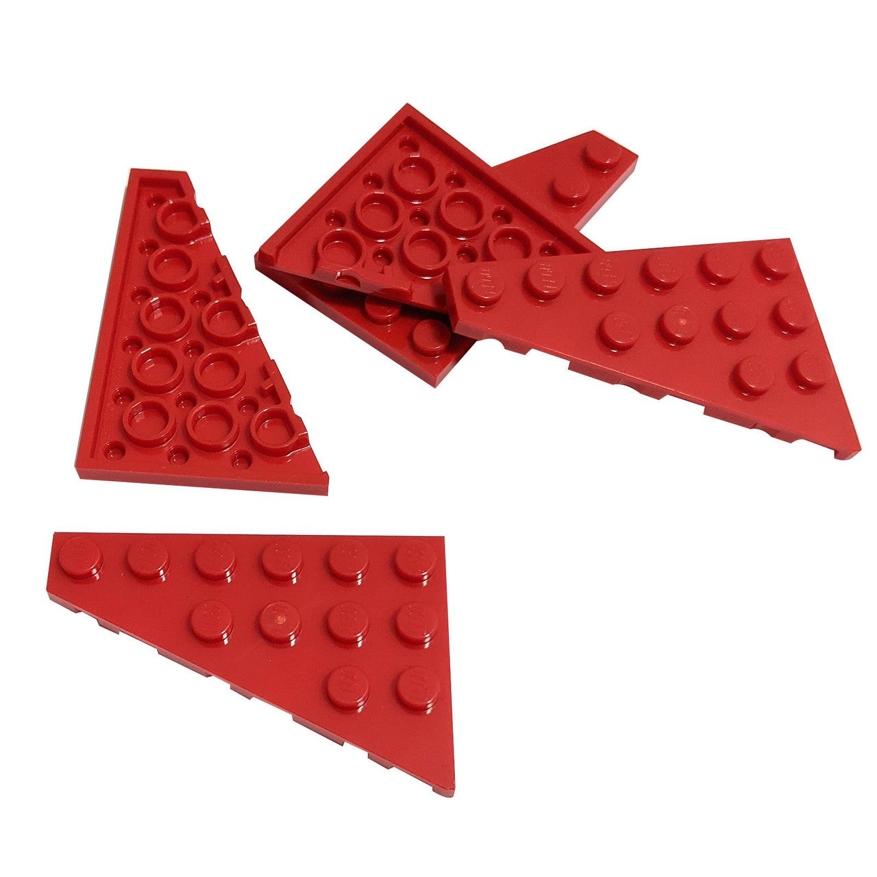 LEGO® Wedge Plate 6 x 4 Left (Part 48208) in red, used for angled surfaces, vehicle bodies, and aerodynamic shaping
