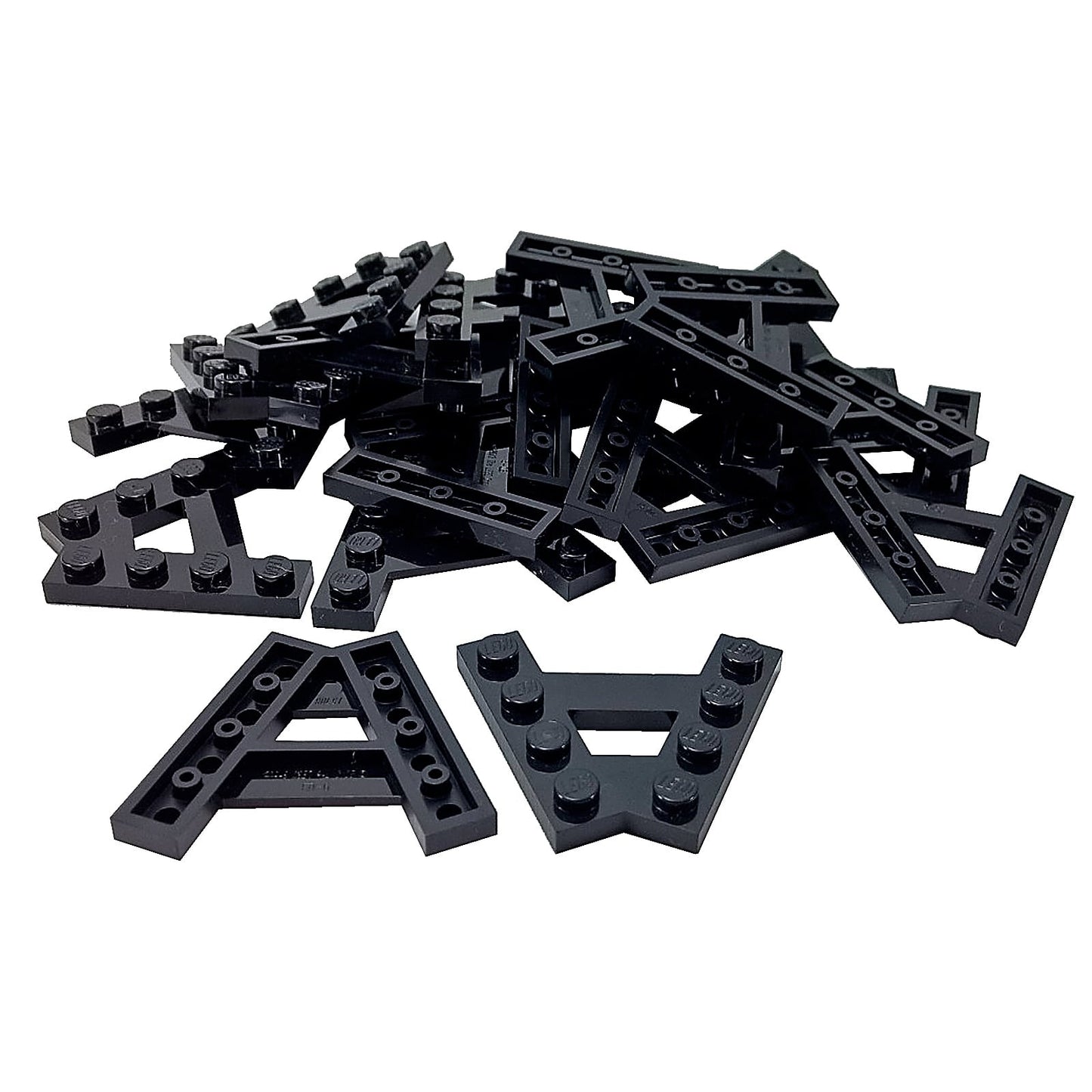 LEGO® Wedge Plate A-shape with 2 rows of 4 studs (15706) in black, featuring an angled triangular form.
