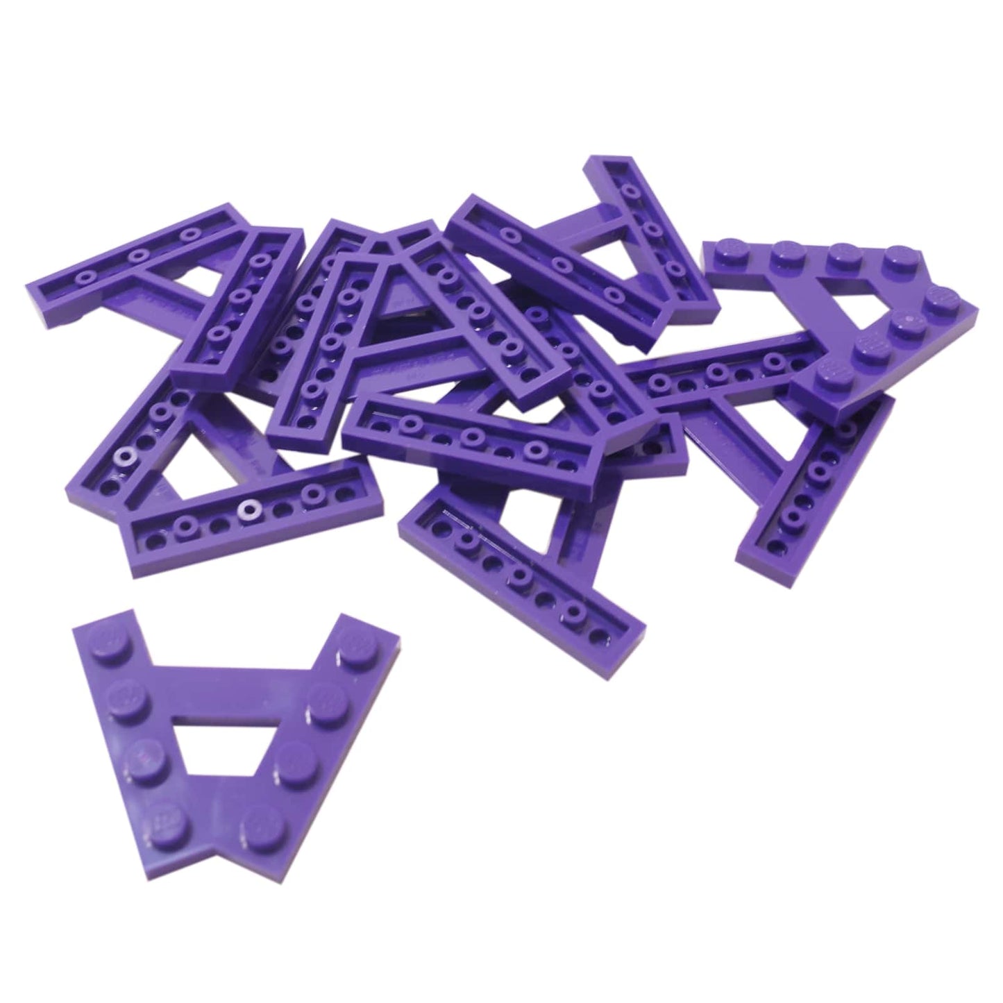 LEGO® Wedge Plate A-shape with 2 rows of 4 studs (15706) in dark purple, featuring an angled triangular form.
