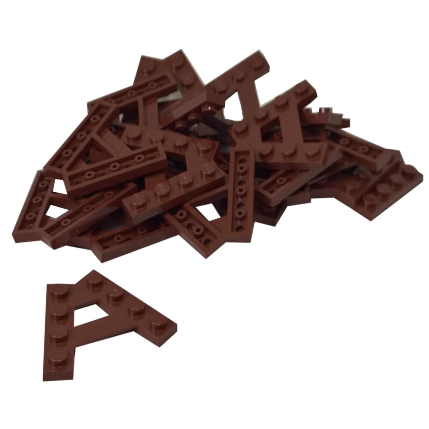 LEGO® Wedge Plate A-shape with 2 rows of 4 studs (15706) in reddish brown, featuring an angled triangular form.
