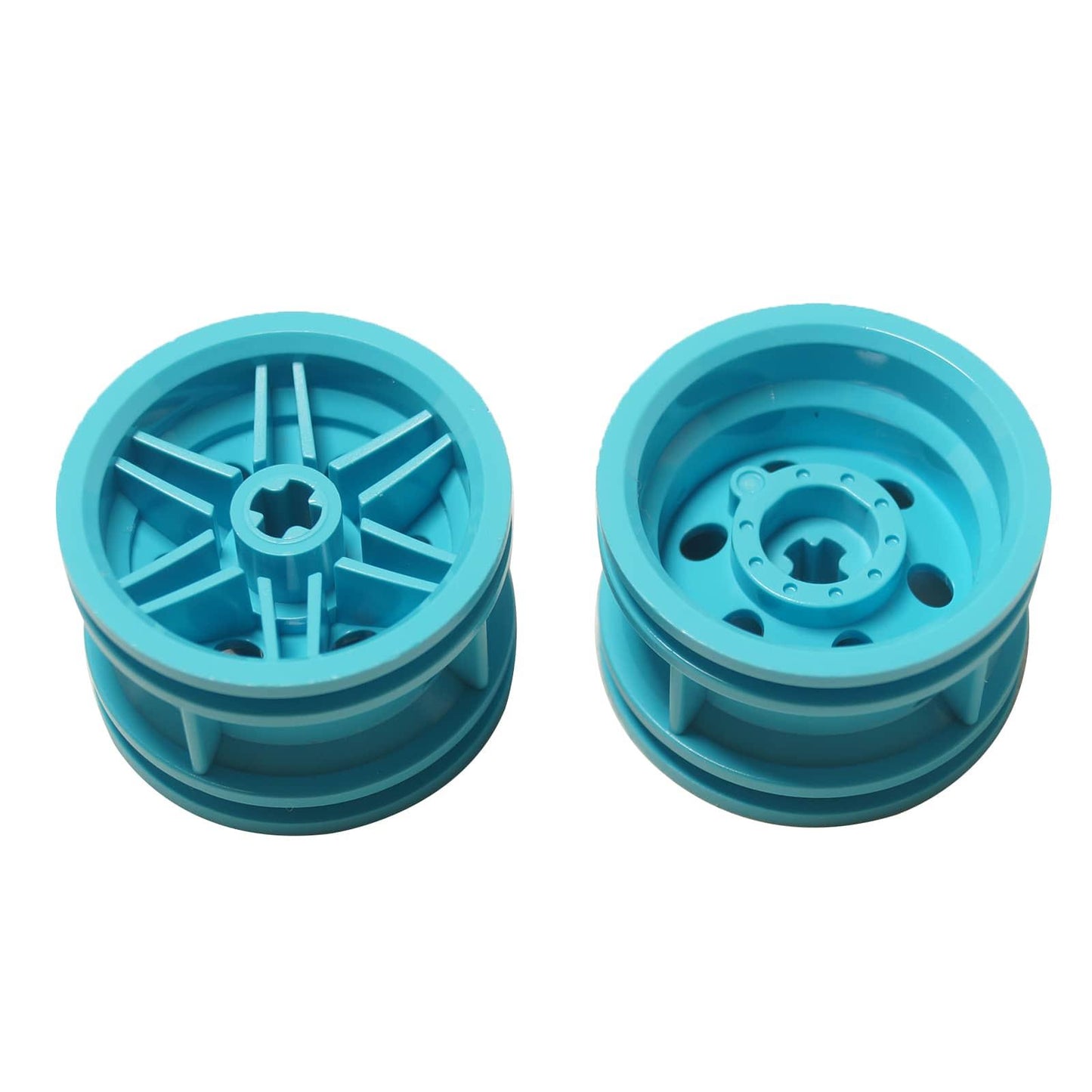 LEGO® wheel 30.4 mm diameter x 20 mm wide with reinforced rim and no pin holes, suitable for vehicles and Technic-style builds, medium azure color
