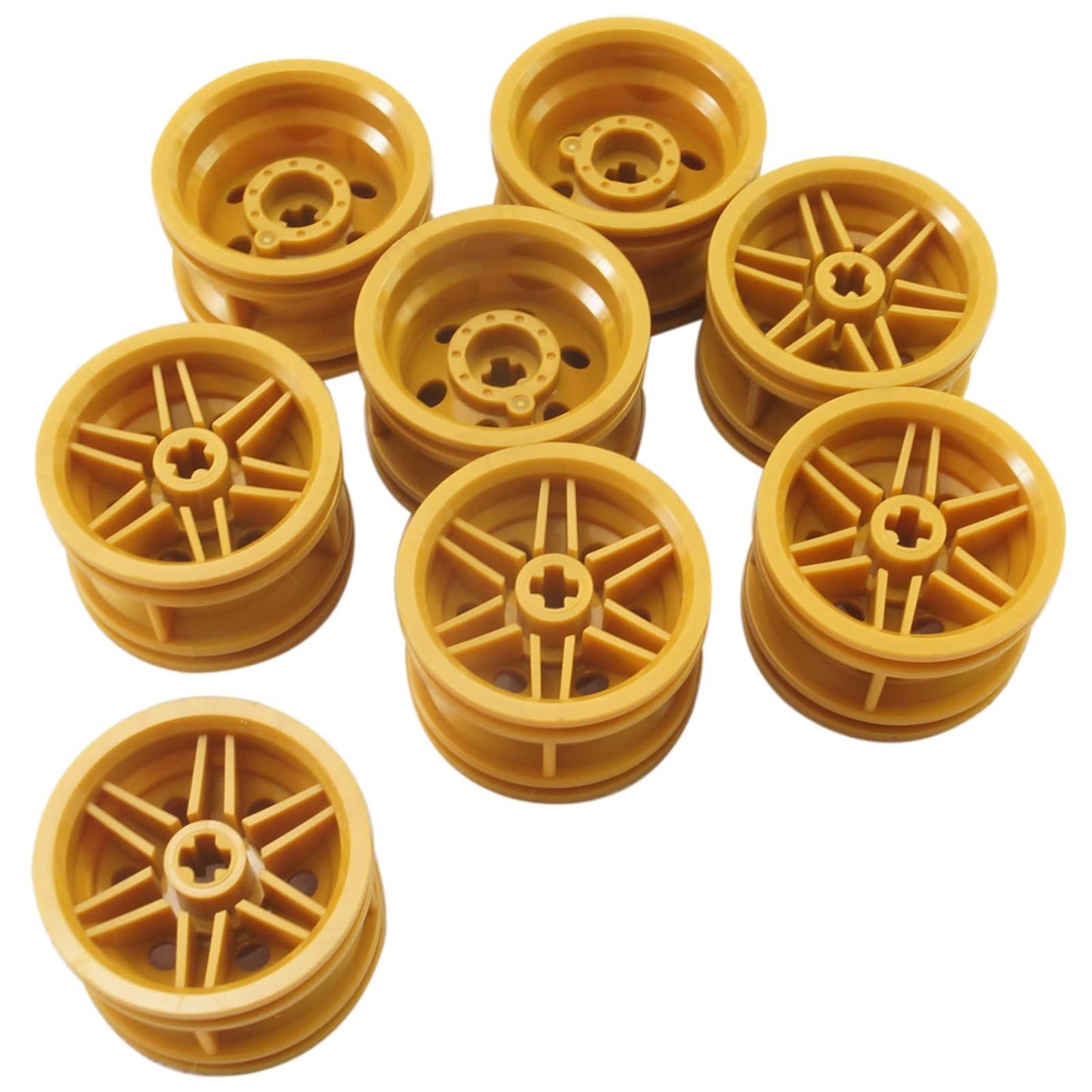 LEGO® wheel 30.4 mm diameter x 20 mm wide with reinforced rim and no pin holes, suitable for vehicles and Technic-style builds, pearl gold color
