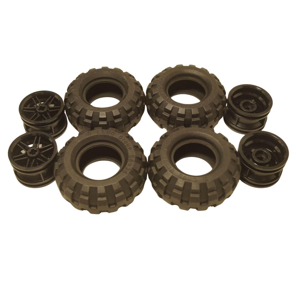 LEGO wheel assembly lot of 4 with reinforced rims and balloon tires
