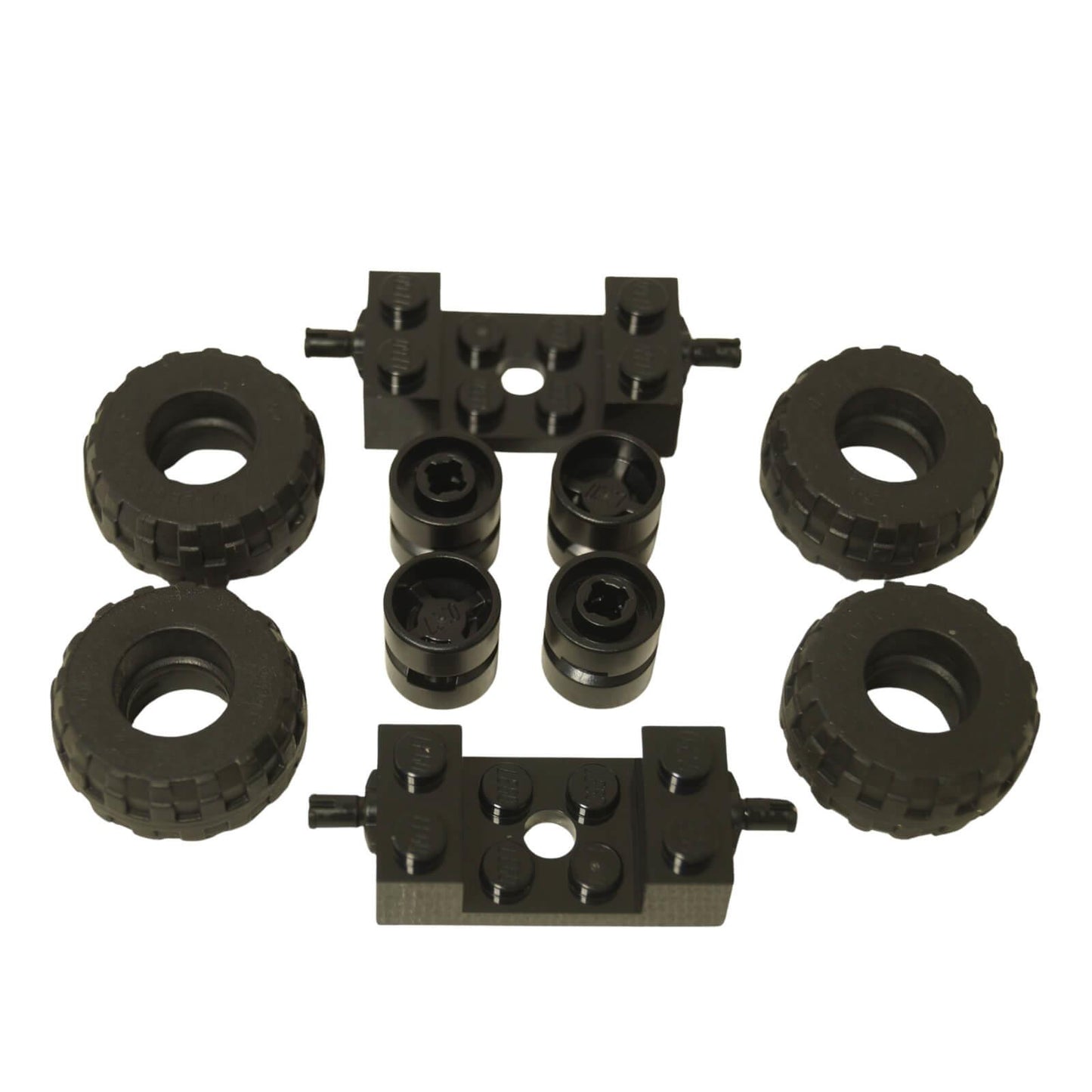 LEGO® black wheel and tire assembly set with wheel holder components