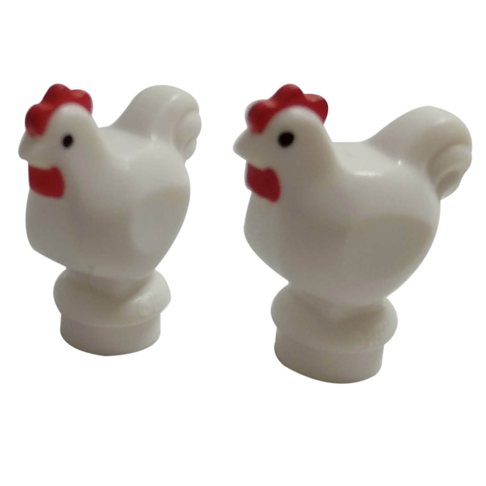 LEGO white chicken figure 95342pb01 with red comb and black eyes farm animal