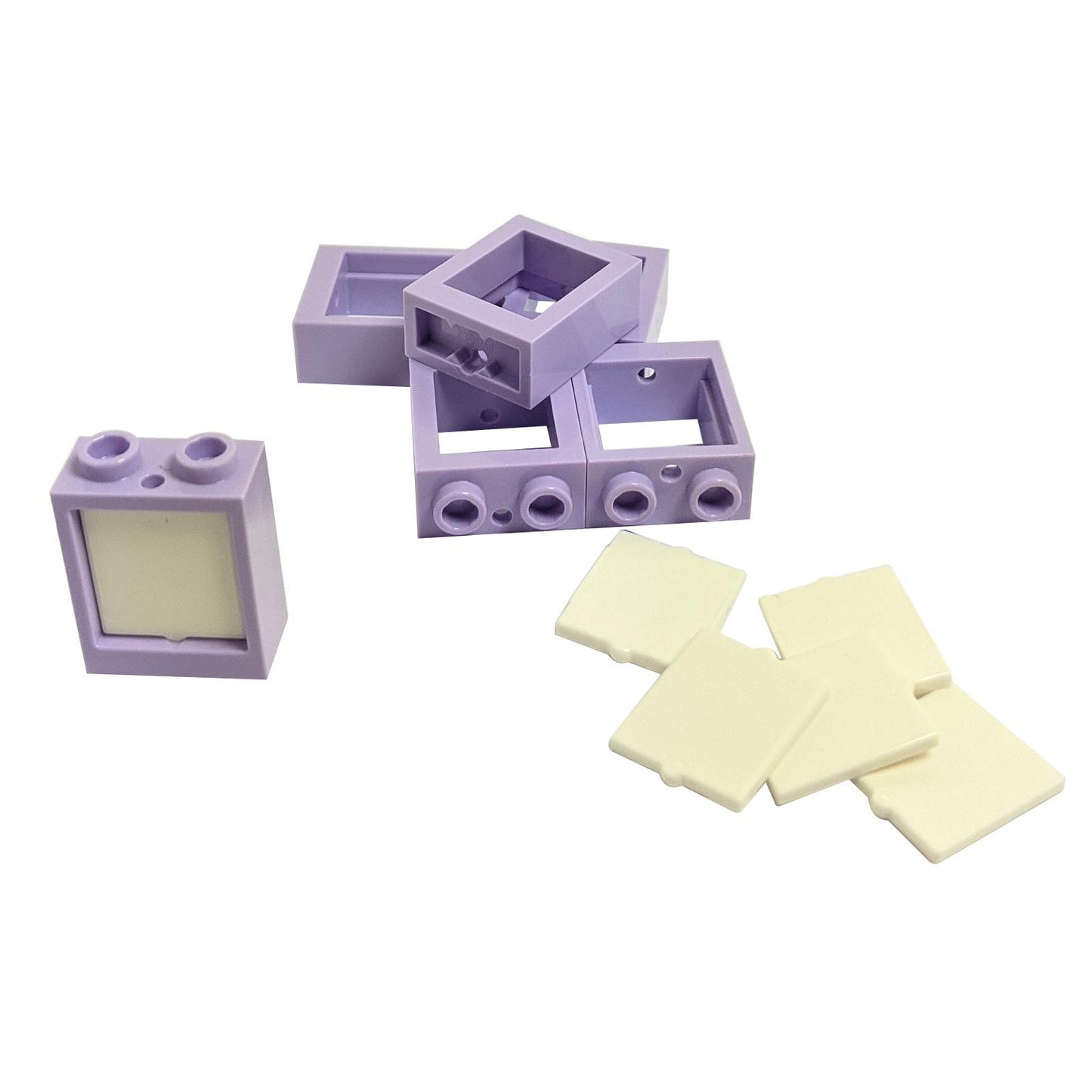 6 lavender LEGO® window frame assemblies 60592 with white glass panes 60601, lot of 6