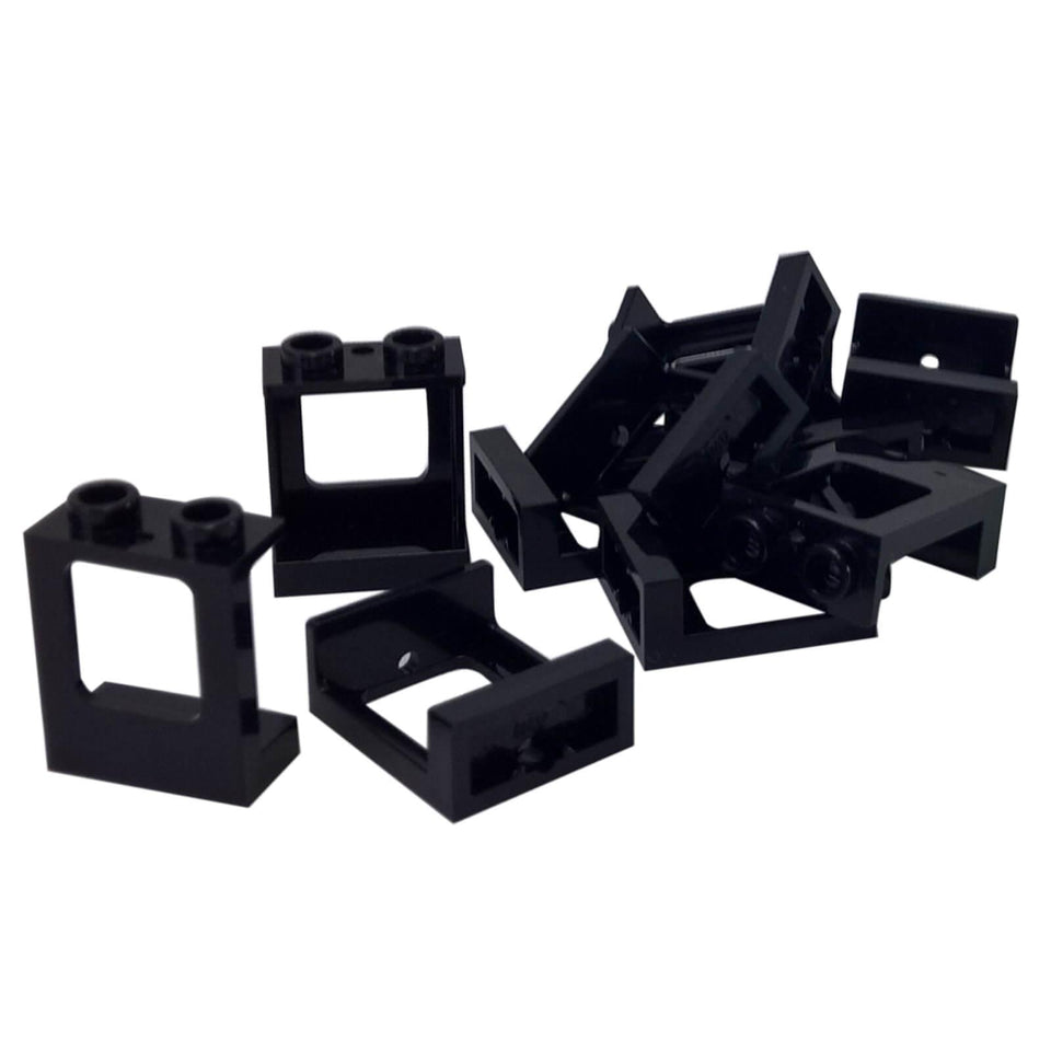 LEGO® Window 1 x 2 x 2 Plane with Single Hole Top and Bottom for Glass (Part 60032) in black, used for building windows and architectural details
