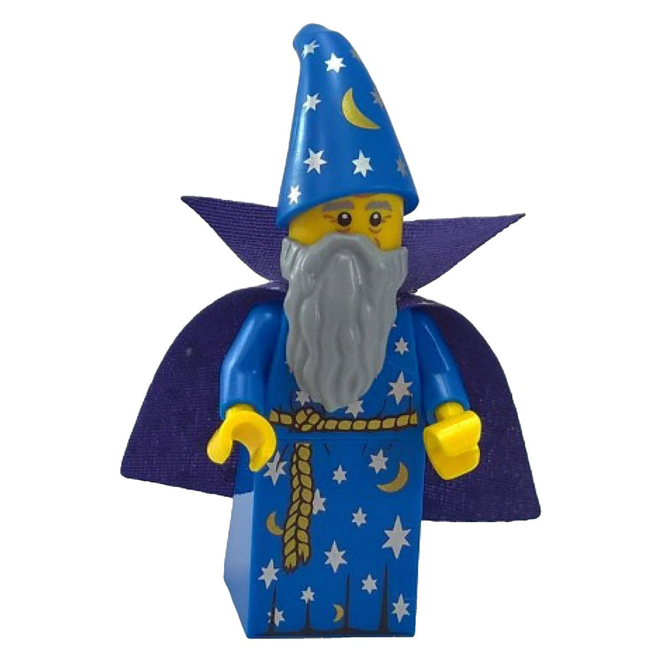 LEGO® Wizard Series 12 col179 minifigure with blue starry robes, pointed hat and grey beard