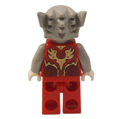 LEGO Worriz Fire Chi Minihahmo loc146 susijohtaja punaisessa haarniskassa ja harmaassa maskissa takaprofiilista