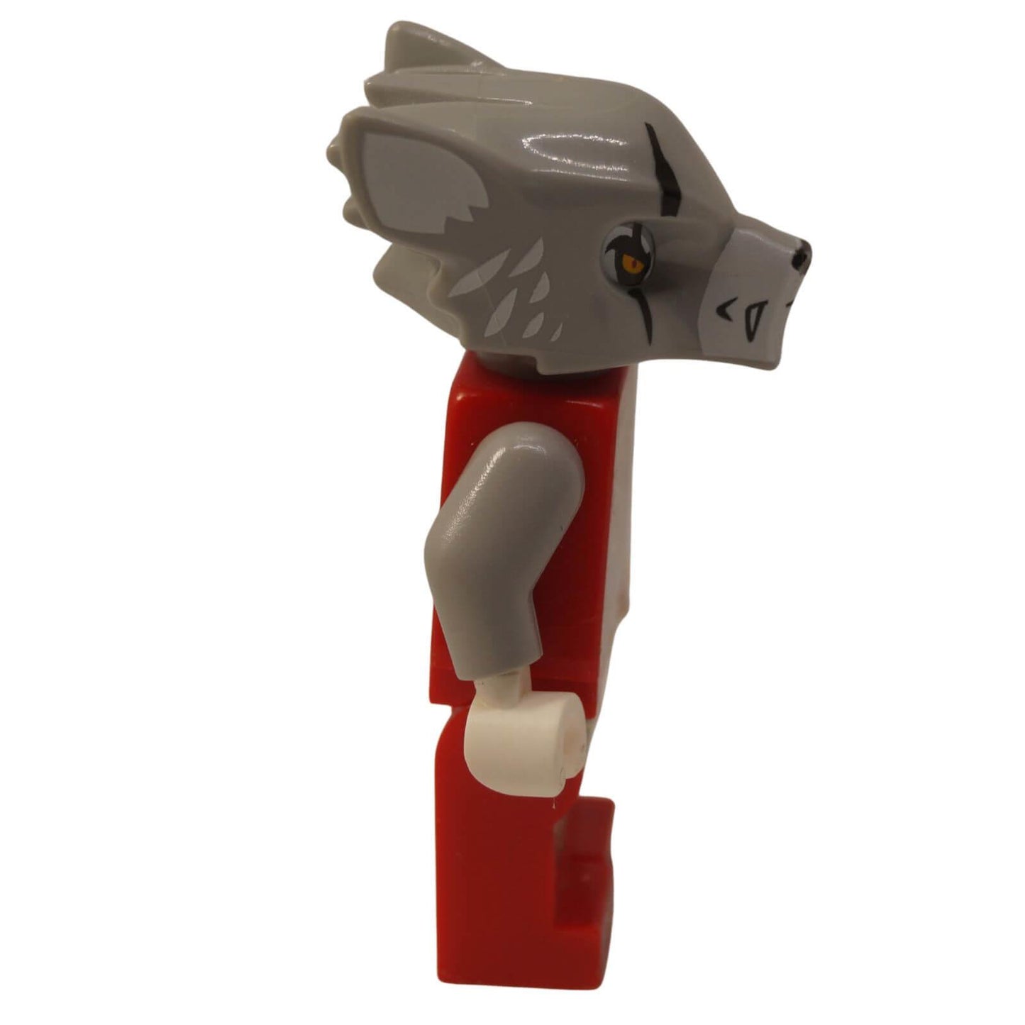LEGO Worriz Fire Chi Minihahmo loc146 susijohtaja punaisessa haarniskassa ja harmaassa maskissa sivuprofiilista