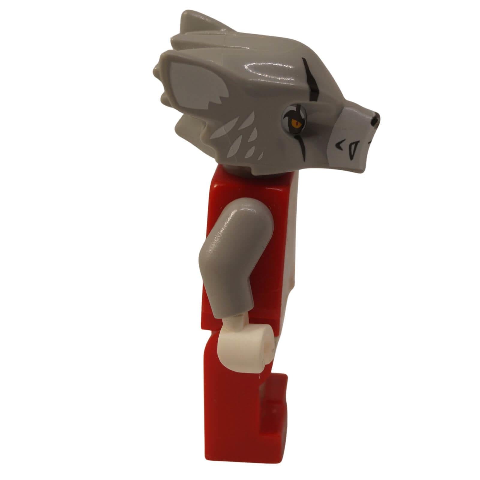 LEGO Worriz Fire Chi Minihahmo loc146 susijohtaja punaisessa haarniskassa ja harmaassa maskissa sivuprofiilista