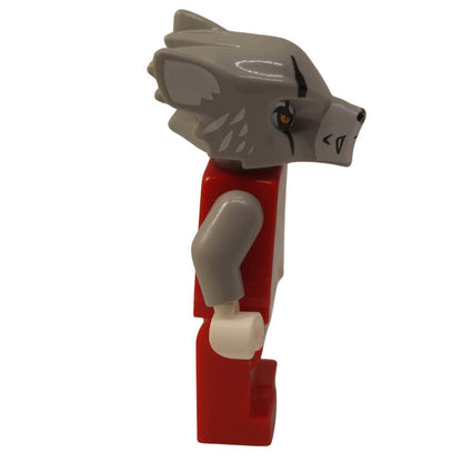 LEGO Worriz Fire Chi Minihahmo loc146 susijohtaja punaisessa haarniskassa ja harmaassa maskissa sivuprofiilista