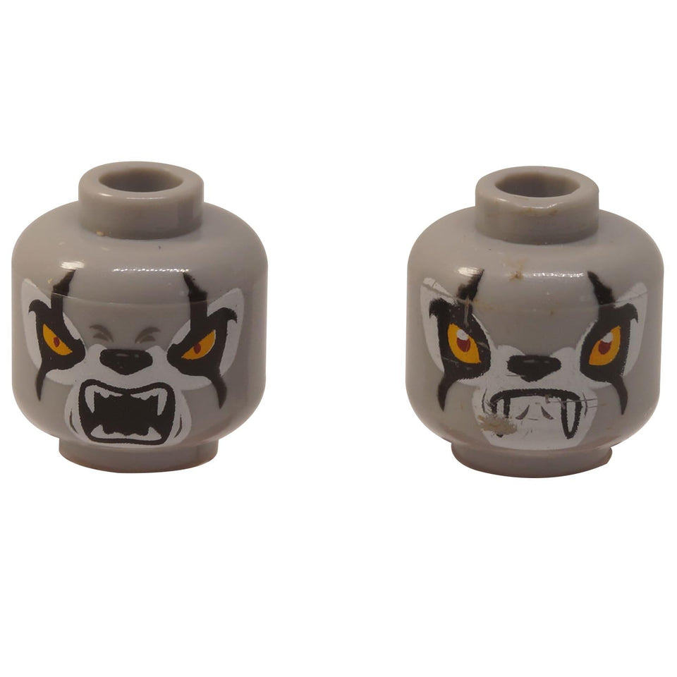 LEGO Worriz ミニフィギュア 頭 3626pb0864 両面グレーウルフ顔、黄色の目と牙