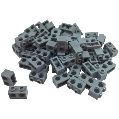 Pile of grey Technic 1 x 2 bricks with holes, 32000.
