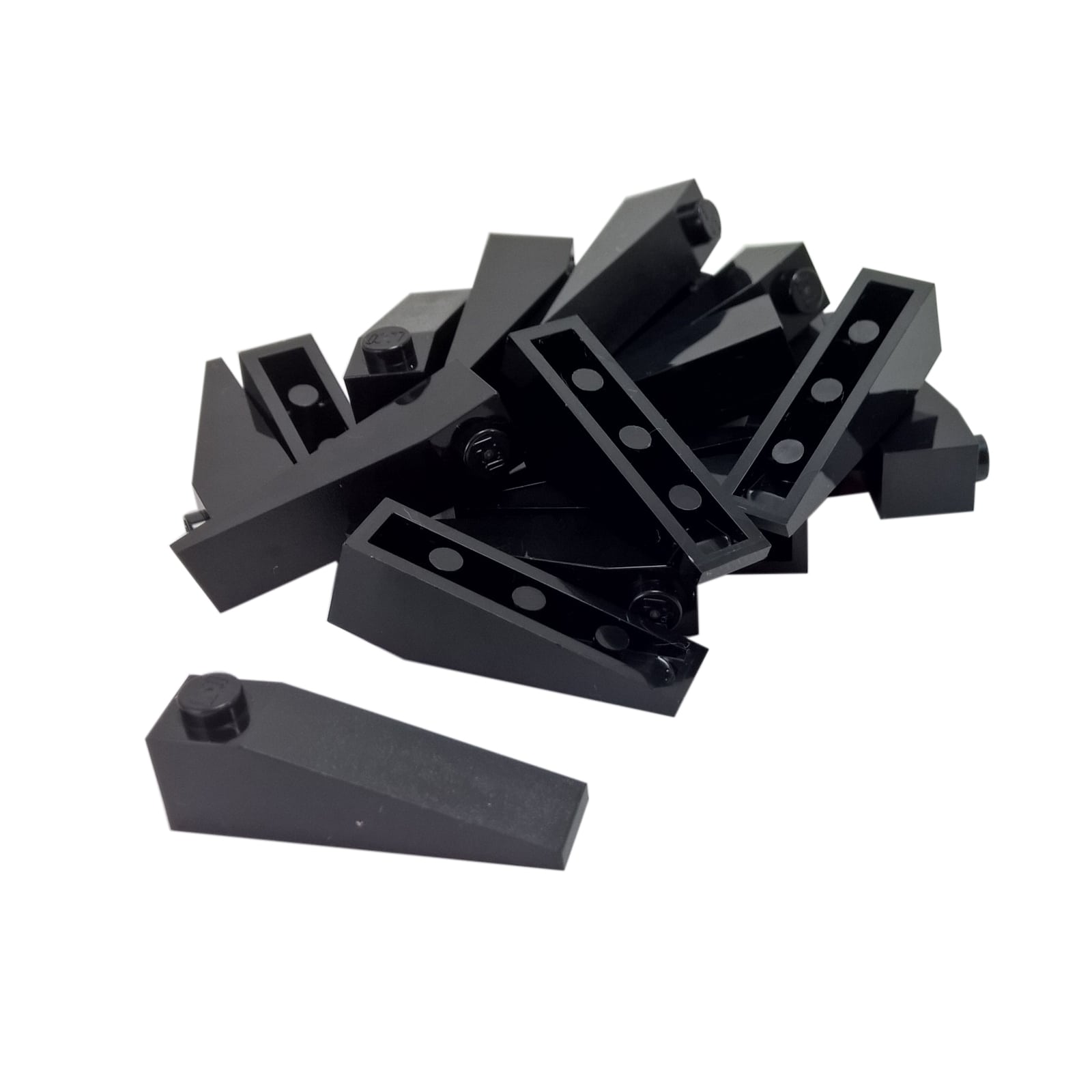 LEGO® slope 18 degree 4 x 1 piece, shallow angled surface for smooth shaping and vehicle detailing, black color
