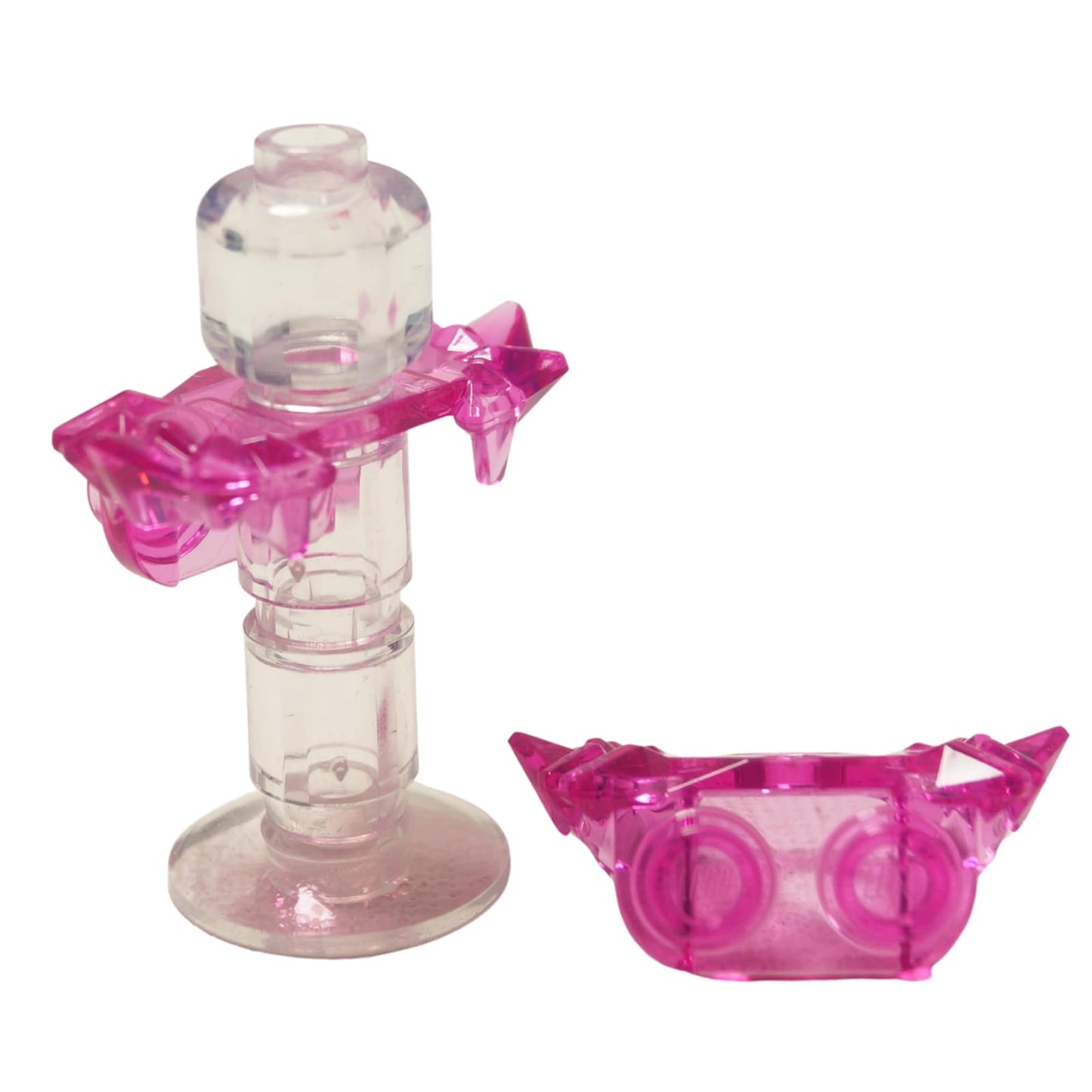 LEGO® shoulder armor element with crystal shard details, angular fantasy-style design for minifigures, trans-dark pink color
