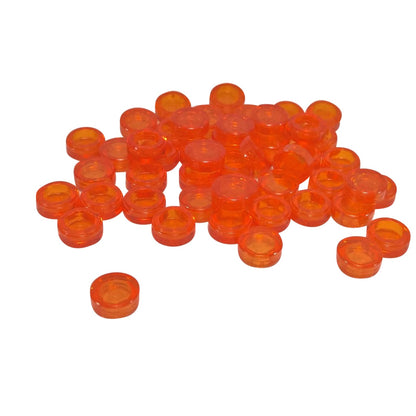 LEGO® round tile 1 x 1 with smooth studless surface, used for clean detailing and decorative finishes, trans-orange  color

