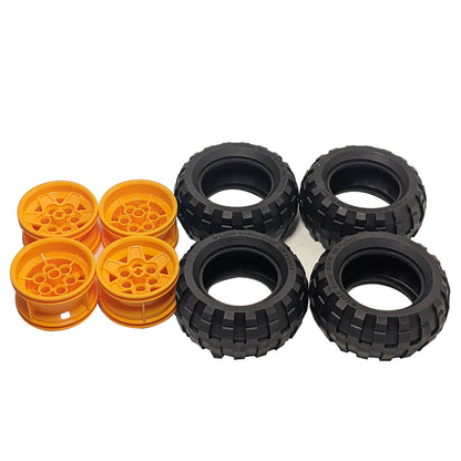 LEGO 4x Wheel Tire Assembly 56908 61480 Technic Racing Orange Genuine Parts