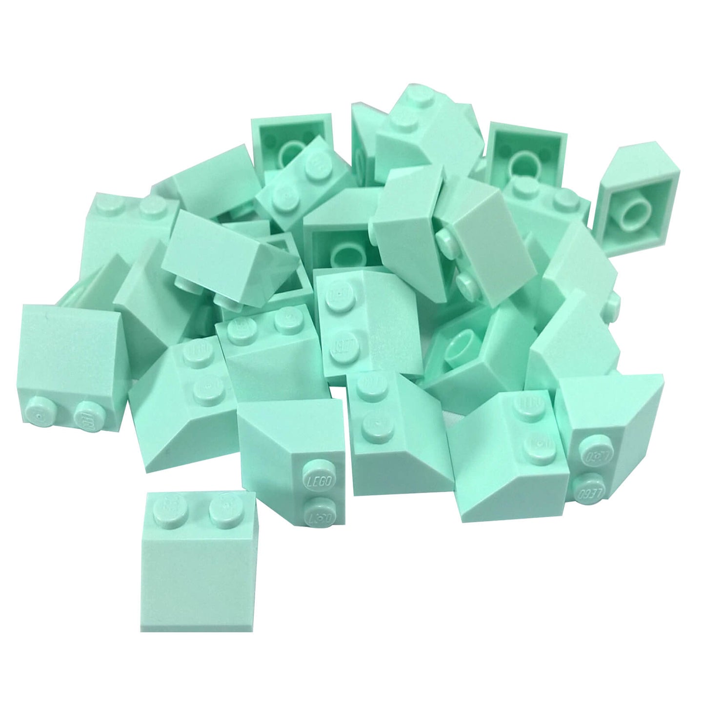 Light aqua 45 degree slope brick 2 x 2 for angled builds, roofs and shaping
