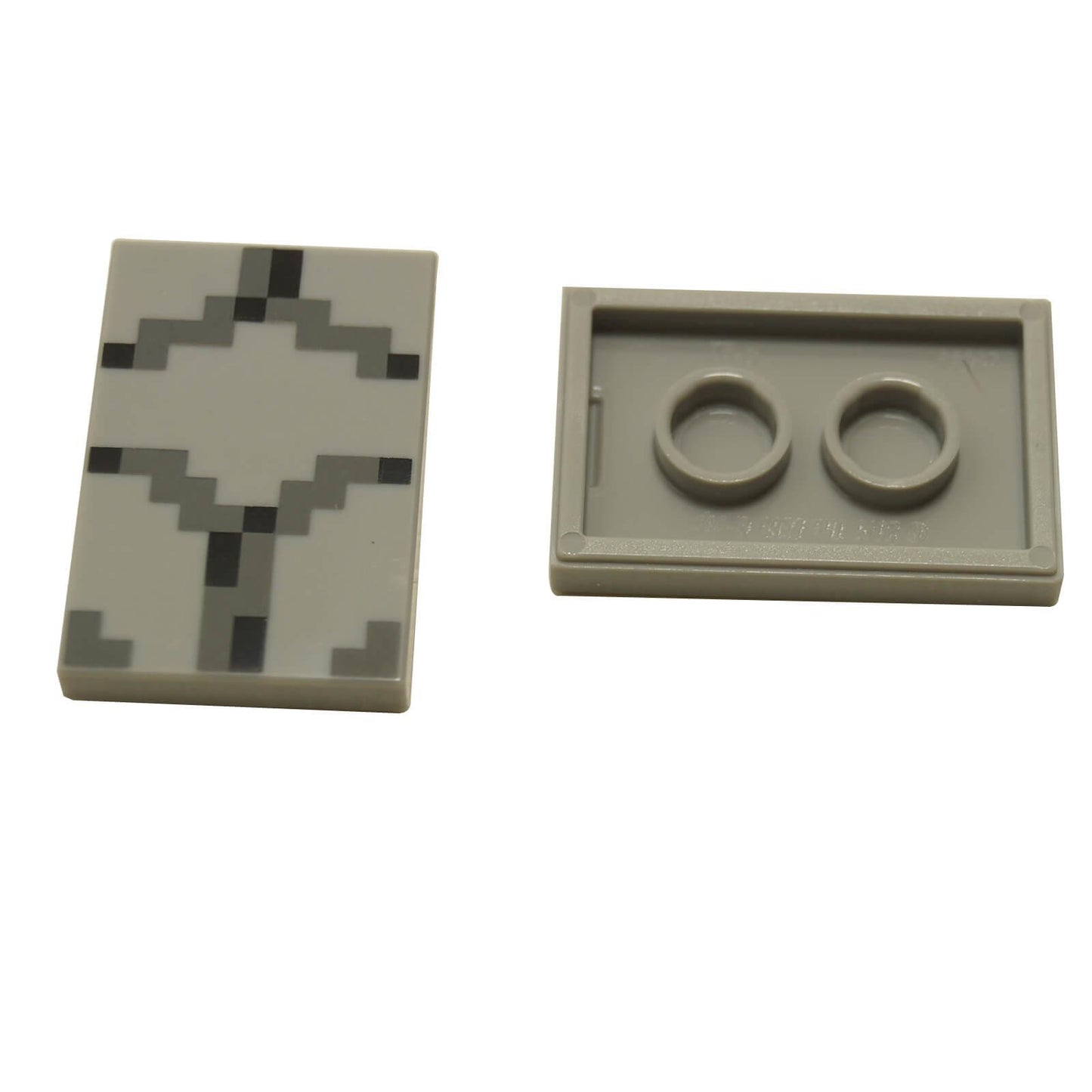 Light Bluish Gray Tile 2 x 3 featuring a Minecraft armor pattern with pixelated gray and black detailing on a rectangular printed tile