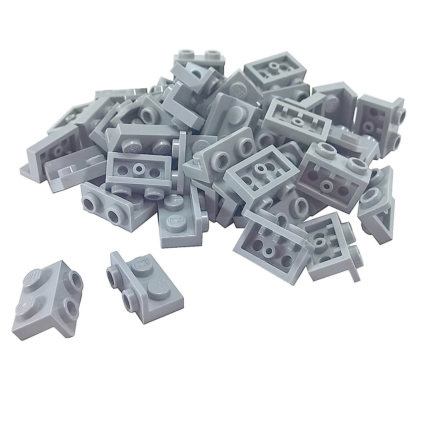Light bluish gray inverted bracket 1 x 2 - 1 x 2 part 99780, offset building element for compact SNOT construction
