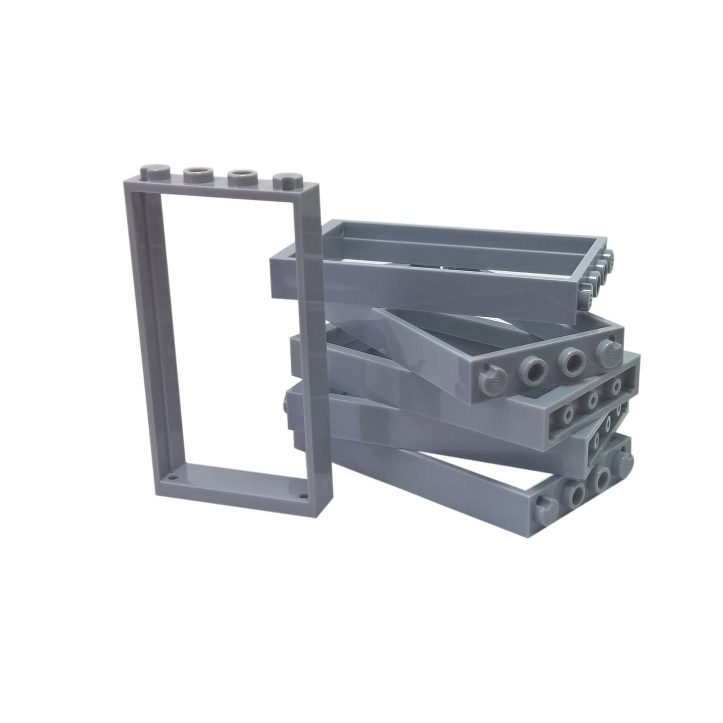 Pile of light bluish-gray LEGO Door Frame 1x4x6 Type 2 pieces (60596) stacked loosely.