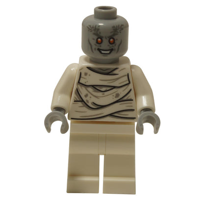 Minifigure with light bluish gray head, red eyes, and white wrap-style torso print.
