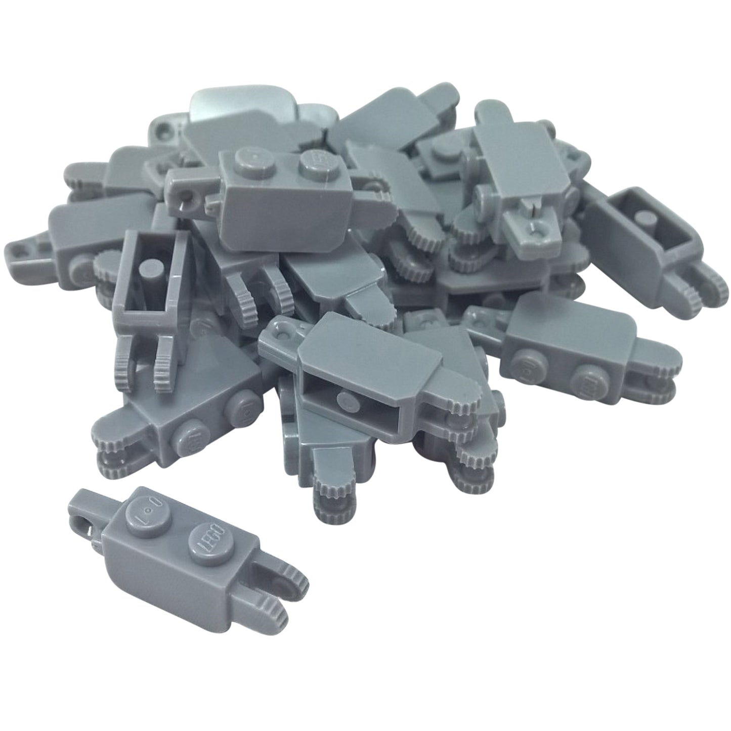 Light bluish gray hinge brick 1 x 2 locking vertical (30386) for hinged panels and secure moving joints
