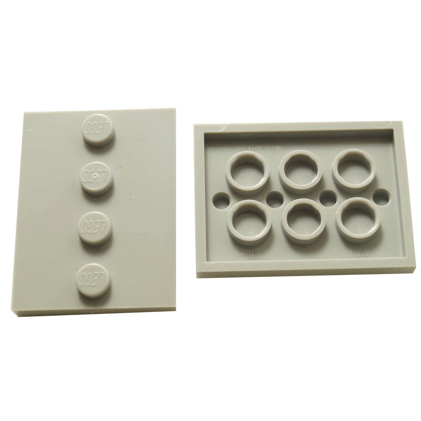 Light bluish gray LEGO® modified 3 x 4 tile with four centered studs, ideal for decorative builds and detailing

