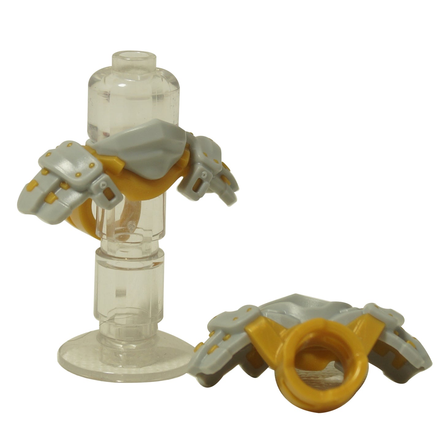 Light bluish gray shoulder armor piece with dual katana sword scabbards for minifigure back attachment

