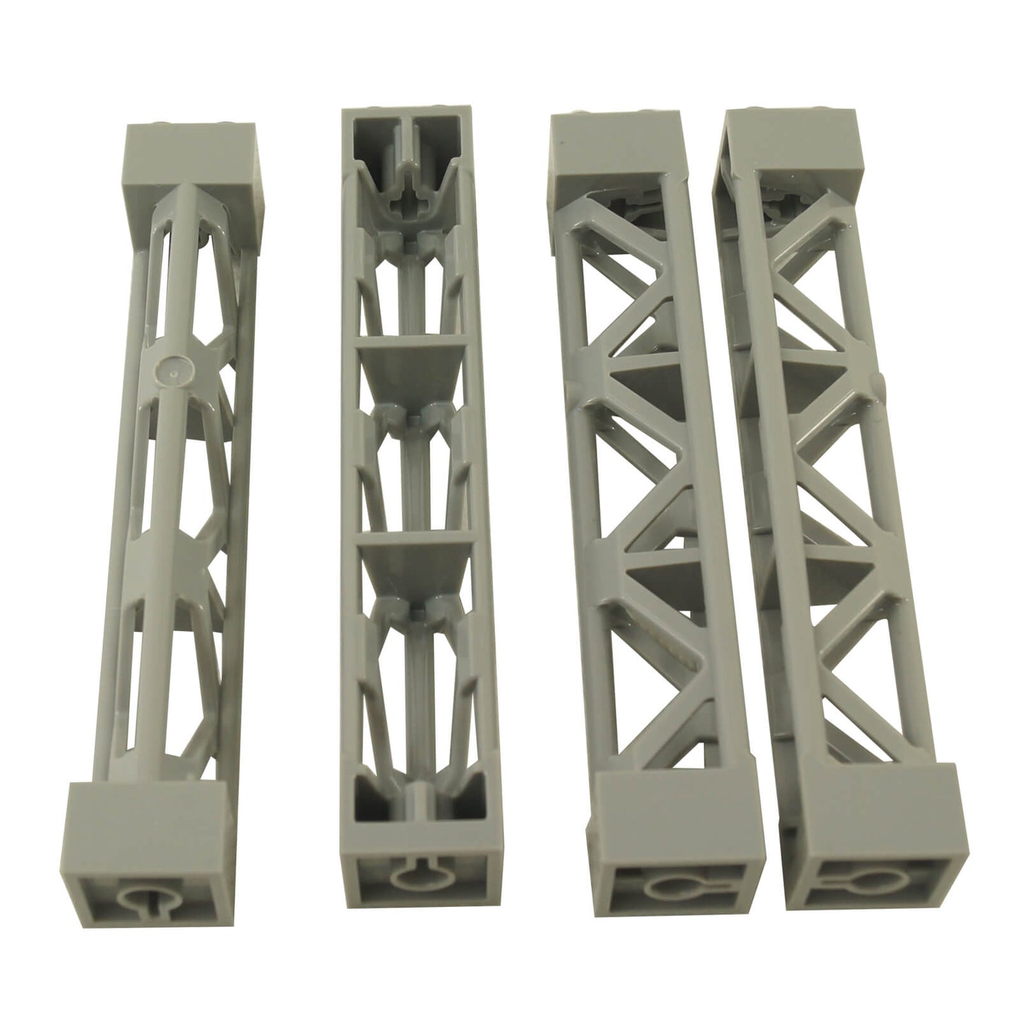 Light bluish gray triangular vertical girder support 2x2x10, lattice frame element for structural builds.

