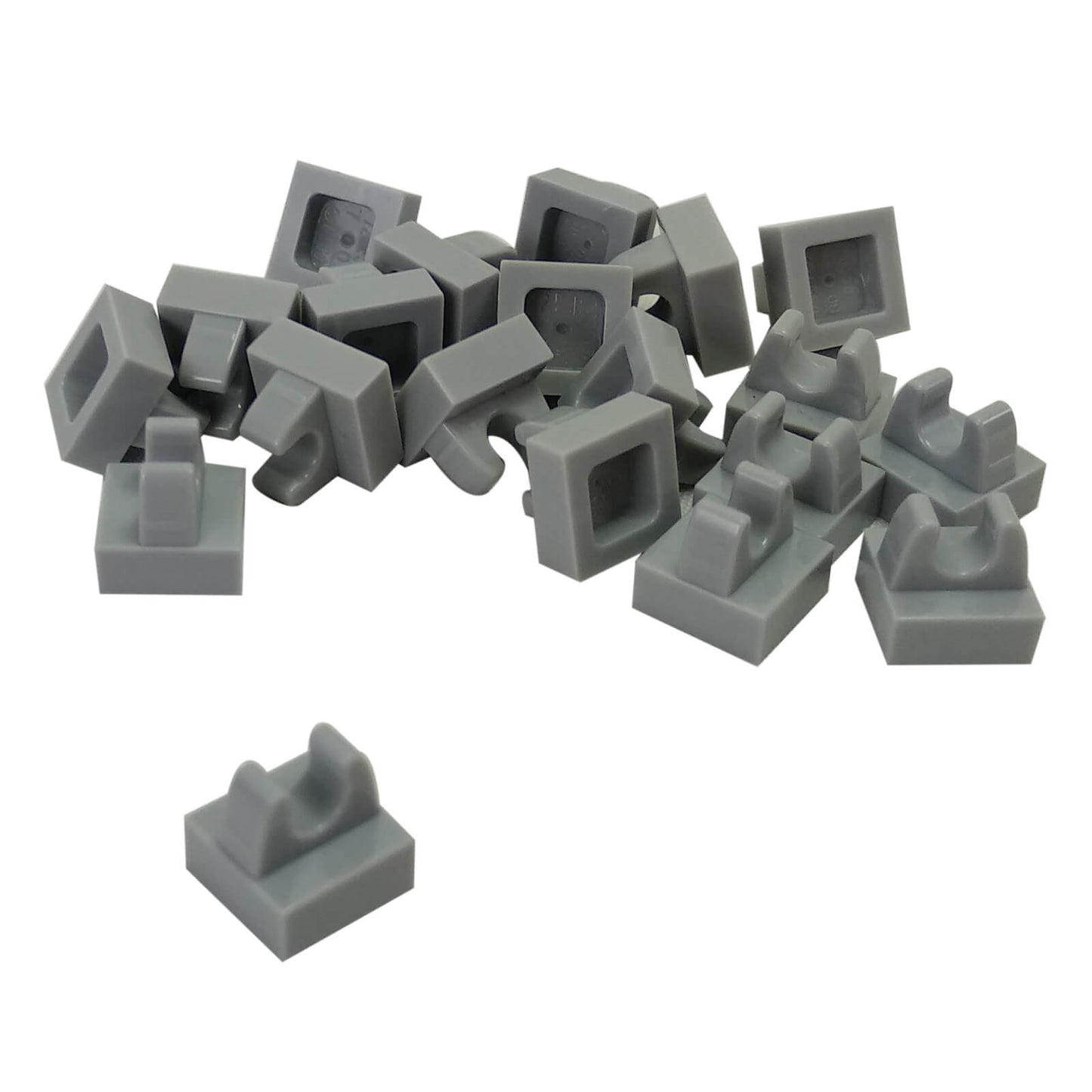 Light bluish gray modified 1x1 tile with clip attachment, small connector piece for holding accessories and details
