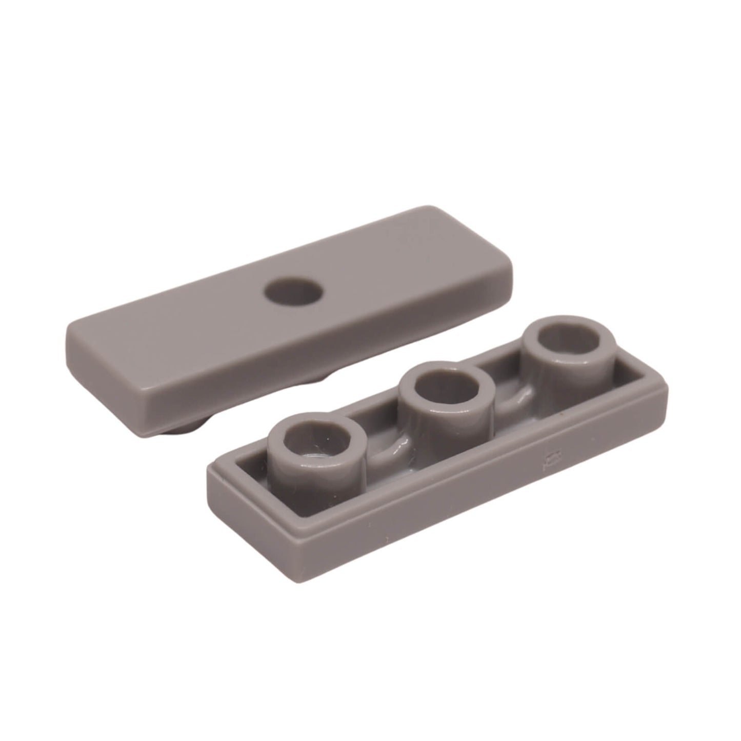 Light bluish gray modified Tile 1 x 3 inverted with hole for mounting details and compact connections
