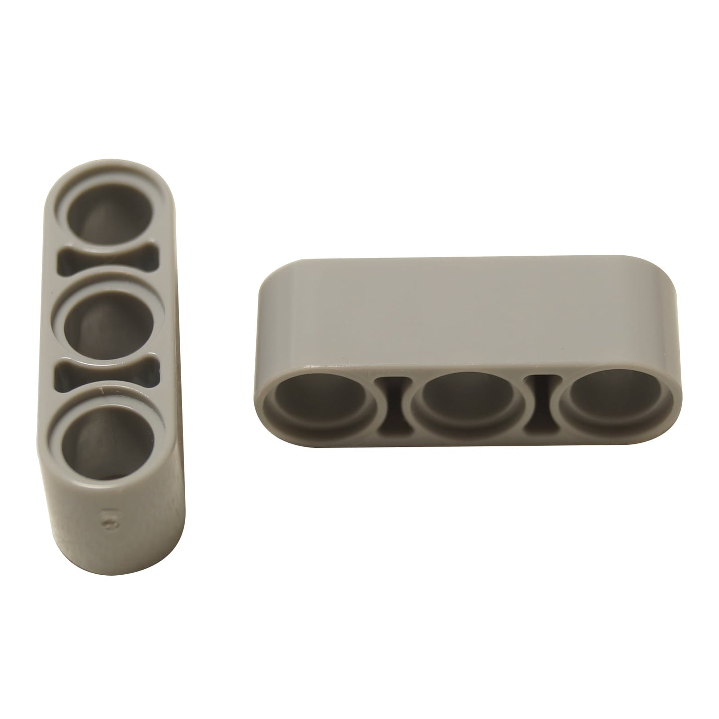 light gray LEGO Technic 1x3 Thick Liftarm pieces (32523) loosely grouped.