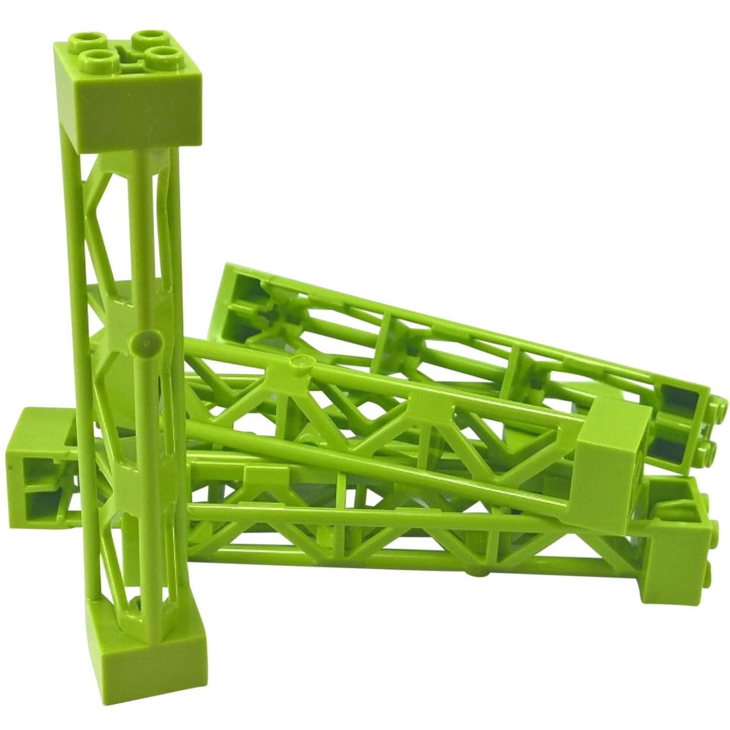 Lime triangular vertical girder support 2x2x10, lattice frame element for structural builds and scaffolding.
