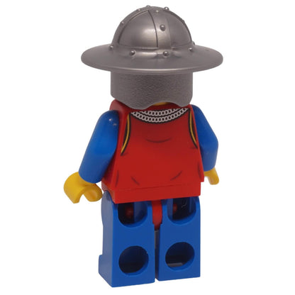 LEGO Lion Knight Archer minifigure with silver helmet and heraldic tunic back profile view