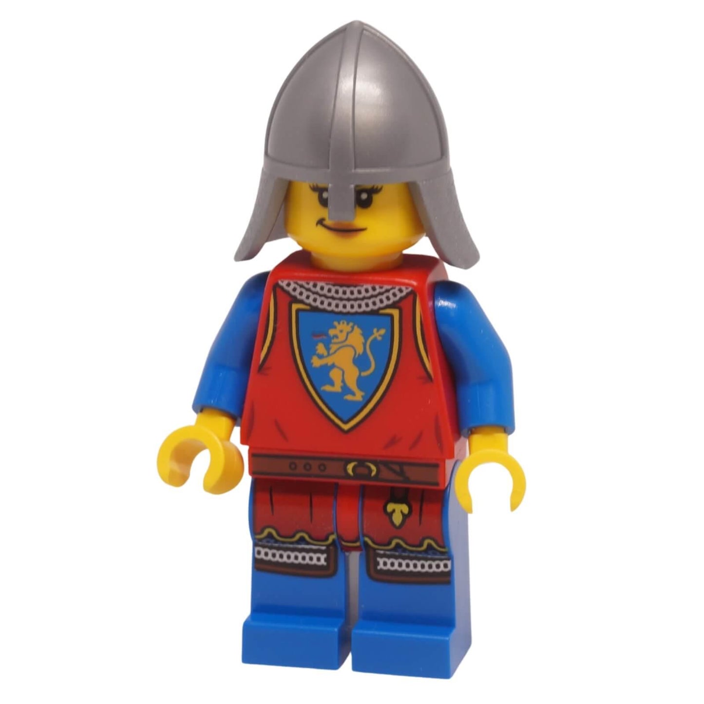 LEGO Lion Knight Female Minifigure bdp223 with flat silver neck protector helmet
