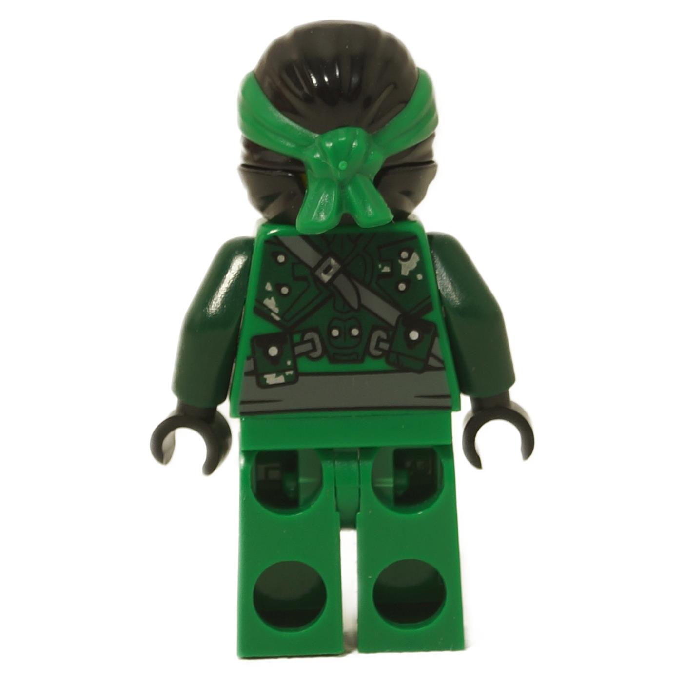 LEGO® Lloyd Hunted minifigure back view wearing green wrap without symbol print and green ninja outfit close-up